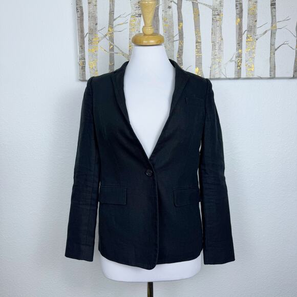 J Crew Regent Blazer Jacket One Button Linen Black 2 - Picture 2 of 9